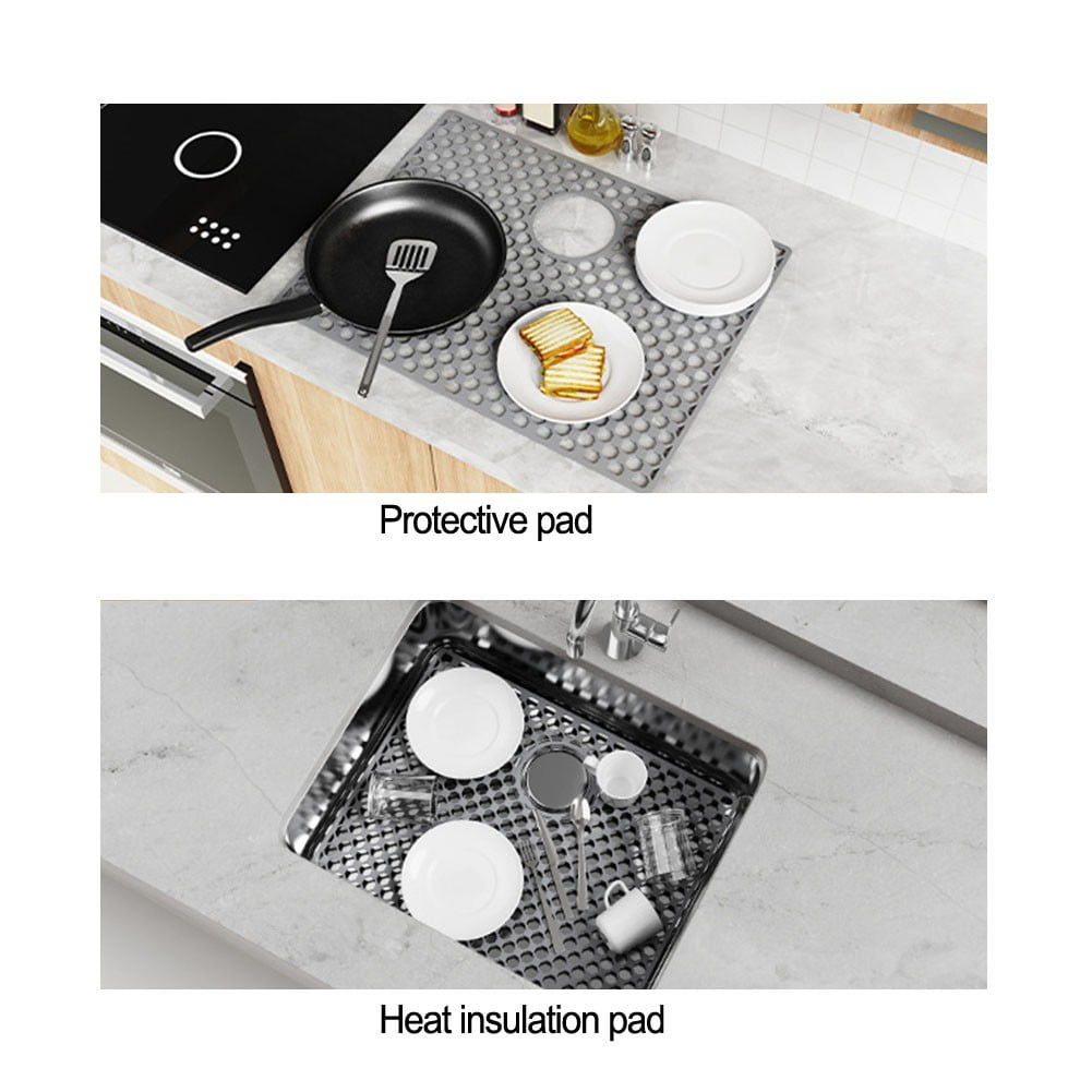 Silicone Sink Mat For Kitchen Nonslip Heat Resistant Design With Center Drain
