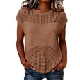 thumbnail image 2 of Favoffer Women's Hollow Out Knitted Sweater Round Neck Short Sleeve Mesh Hole Breathable Pullover Loose Casual Daily Summer Top, 2 of 5