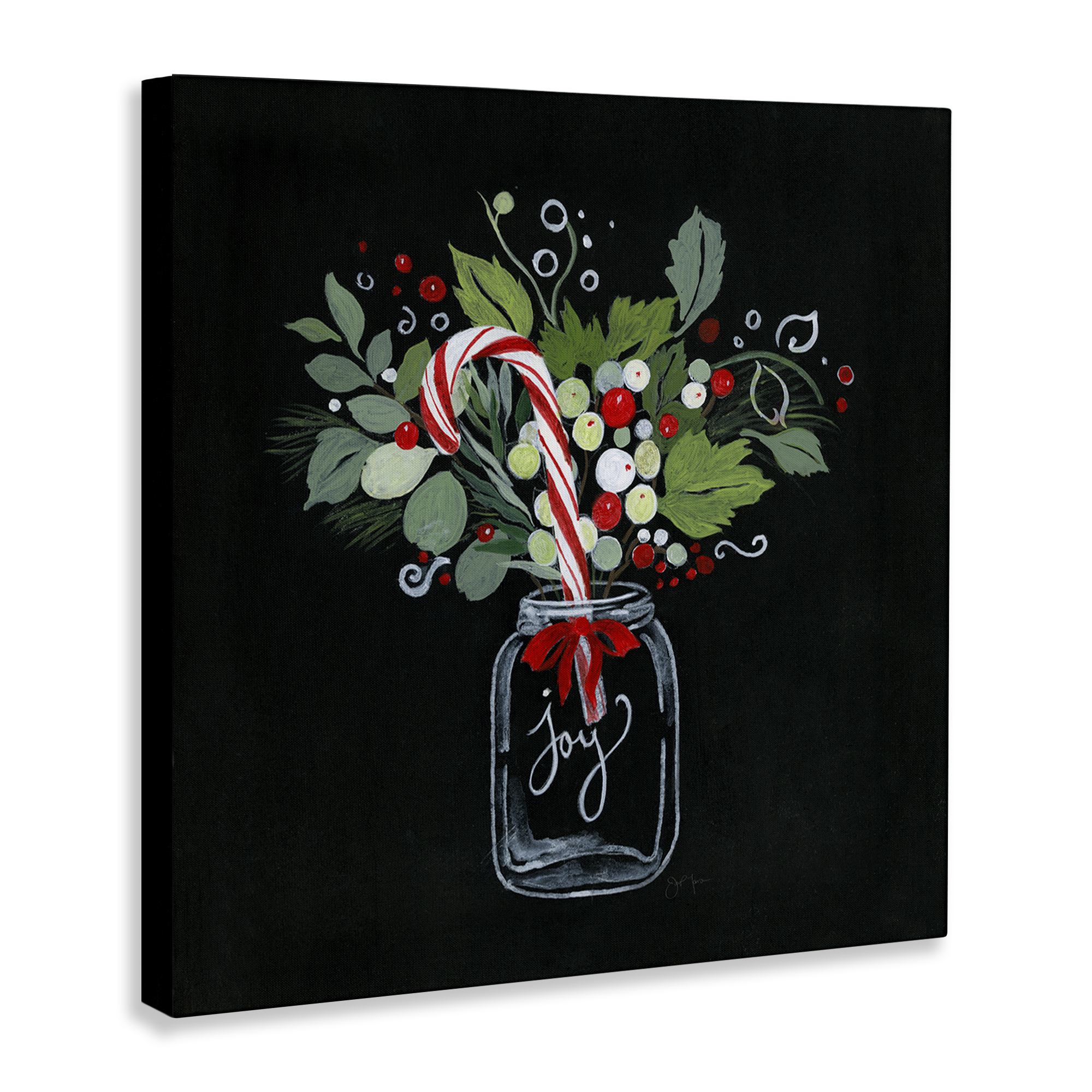 Stupell Industries Joy Candy Cane Jar Holiday Painting Gallery Wrapped Canvas Art Prints Wall Art, 36 x 36