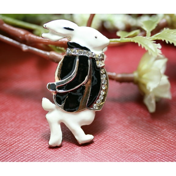 Just Love Jewels Rabbit Brooch, White Enamel Bunny Rabbit Lapel Pin Easter Brooches