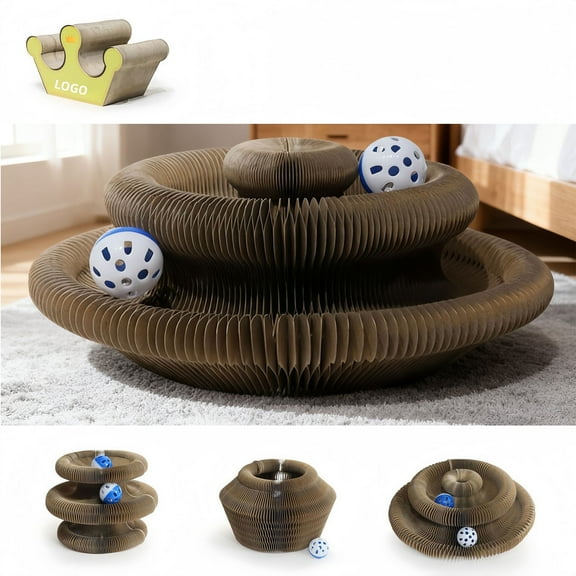Twisty Paws Cat Toy, Accordion Magic Cat Scratcher Toys for Indoor Cats, Cardboard Cat Scratching Board with Bell Ball, Reversible Infinity Interactive Toys for Bored Cats (1pcs)