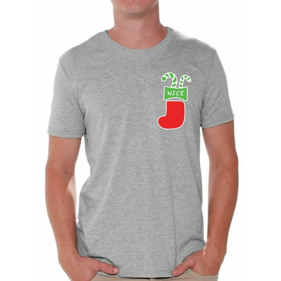 Awkward Styles Nice Christmas Stocking Pocket Tshirt Christmas Pocket Shirts for Men Christmas T Shirt Xmas Stocking Gifts Funny Xmas Tshirts Holiday Outfit Xmas Party T-Shirt Xmas Shirt