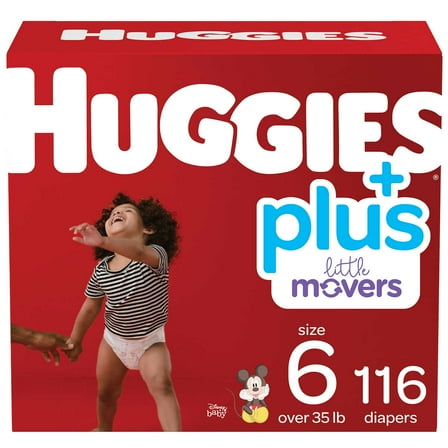 Huggies Little Movers Baby Diapers, Size 6, 96 Ct