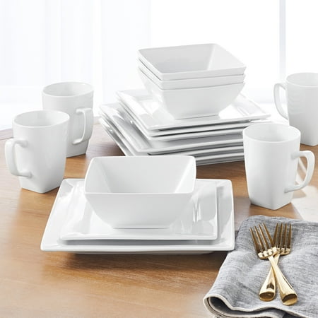 Better Homes & Gardens 16 Piece Square Dinnerware Set, (Best White Porcelain Dishes)