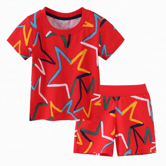 Toddler Boy Outfits Baby Summer Clothes Kids Spring Cotton Elastic Printed Short-sleeved Sports 0 3 6 12 18 24 Months T-Shirt & Shorts Outfit T Shirt Set 2PCS