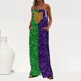 thumbnail image 2 of Feancey Christmas On Sale Womens Mardi Gras Party Jumpsuits Carnival Themed Sequin Printed Bib Overalls Sleevelss Shoulder Strap Wide Leg Rompers Parade Jumpsuit with Pockets Multicolor M, 2 of 8