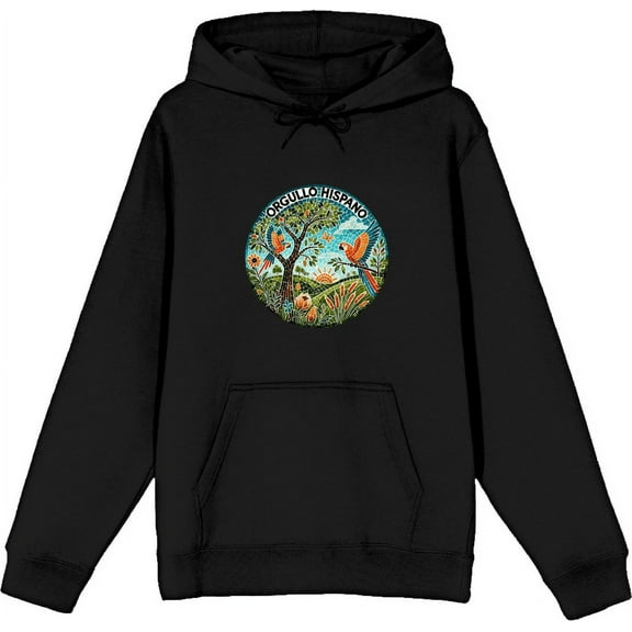 Orgullo Hispano Parrot Mosaic Adult Black Long Sleeve Hoodie-Small