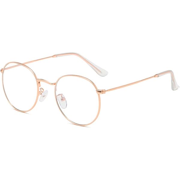 wonima44 Junsika Round Blue Light Glasses for Women Men Retro Circle Computer Gaming Glasses Clear Lens Metal Frame Eyeglasses