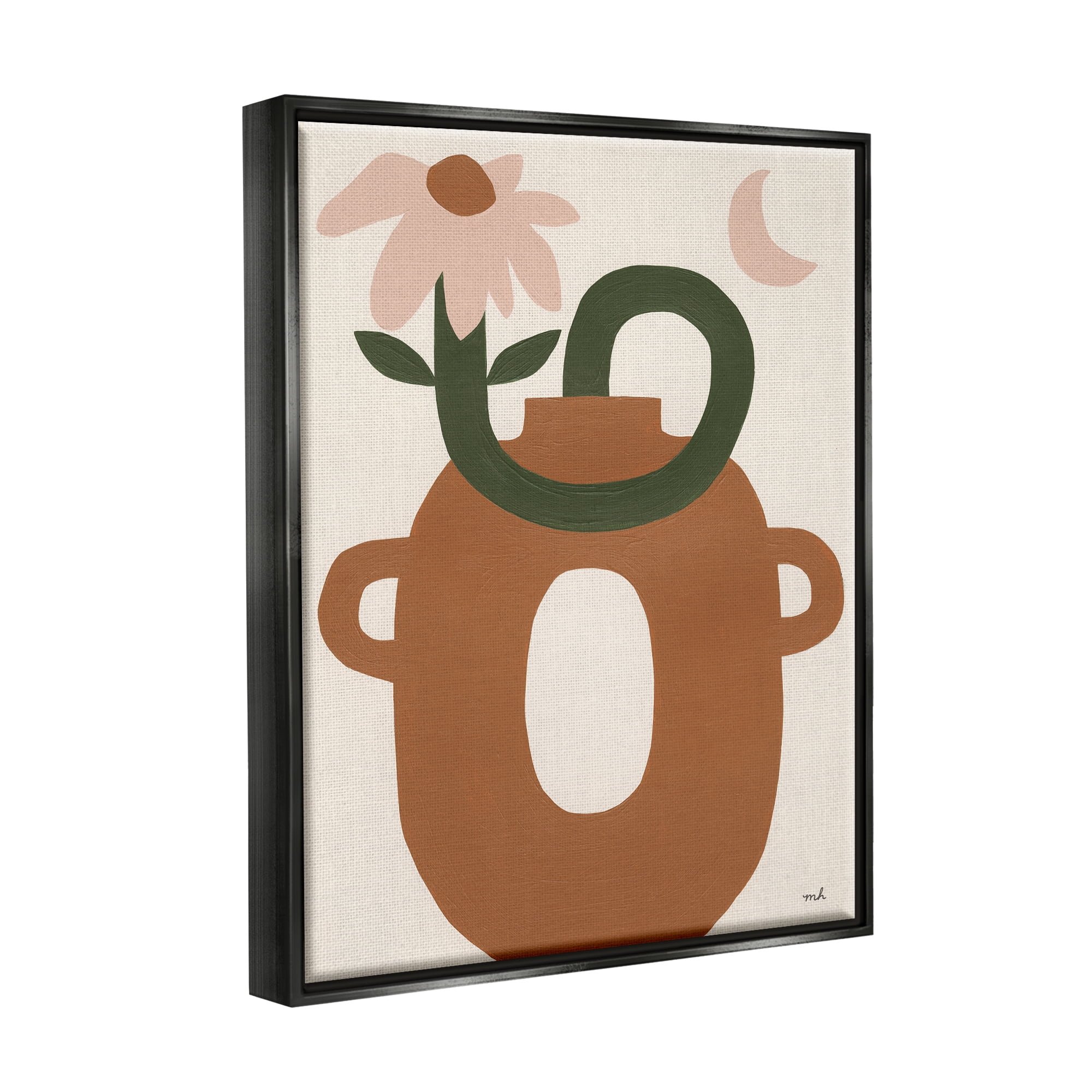 Stupell Industries Modern Boho Plant Vase Abstract Painting Black Floater Framed Canvas Art Print Wall Art, 17 x 21