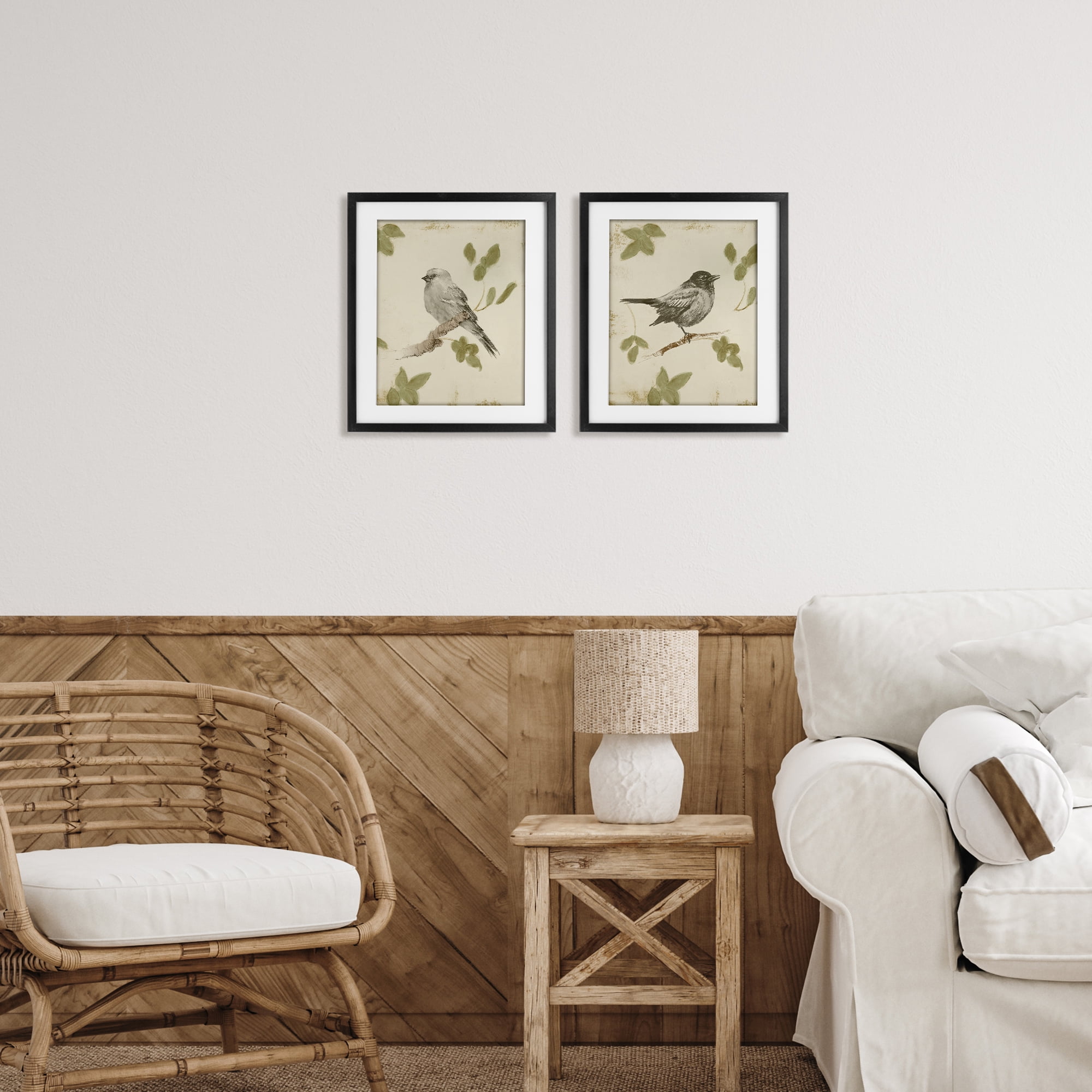 Stupell Industries Neutral Bird Scene 2 Piece Black Framed Print Under Glass Set, design by Lanie Loreth