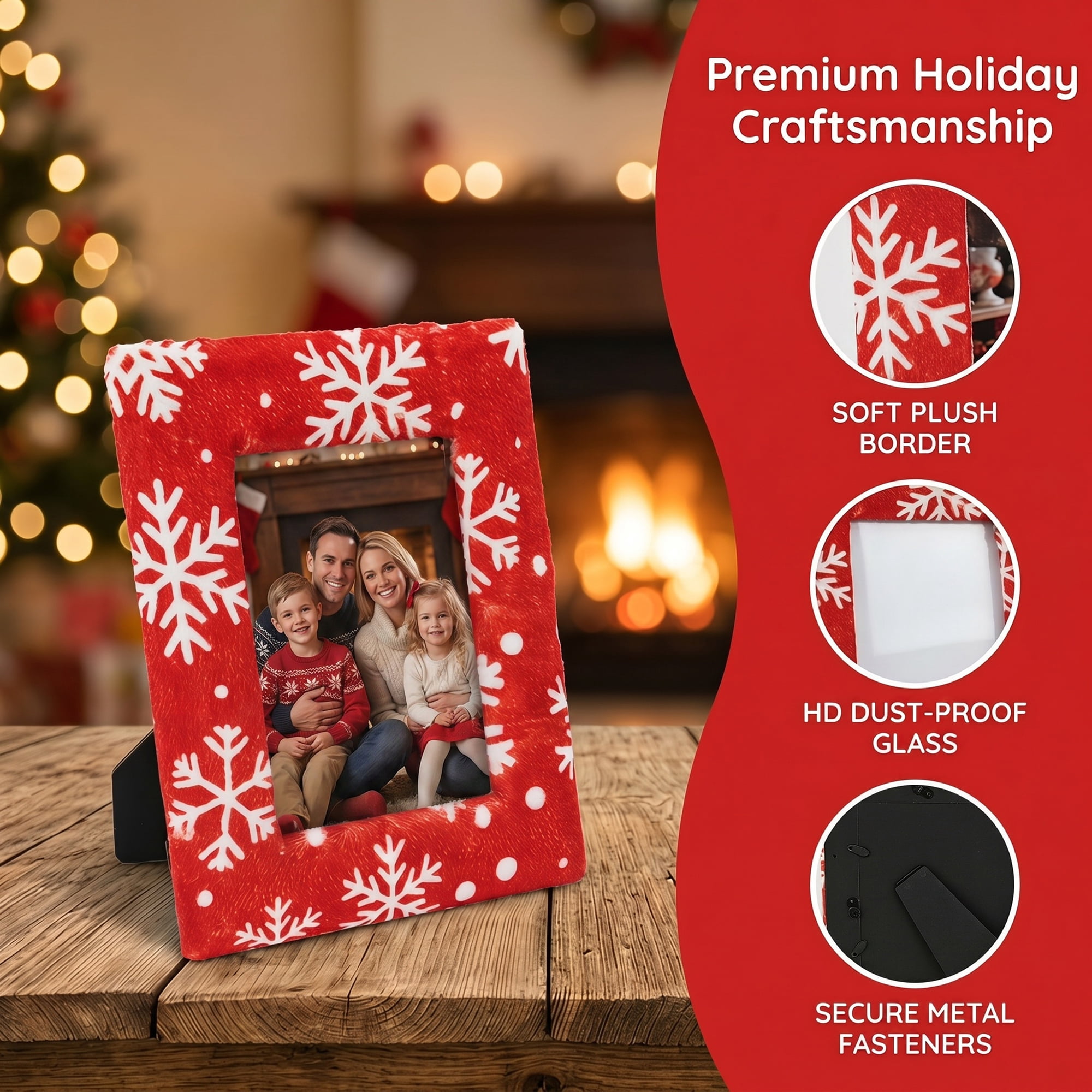Unique Bargains Christmas Plush Furry Cozy Holiday Photo Frame Red Snow 4" x 6"