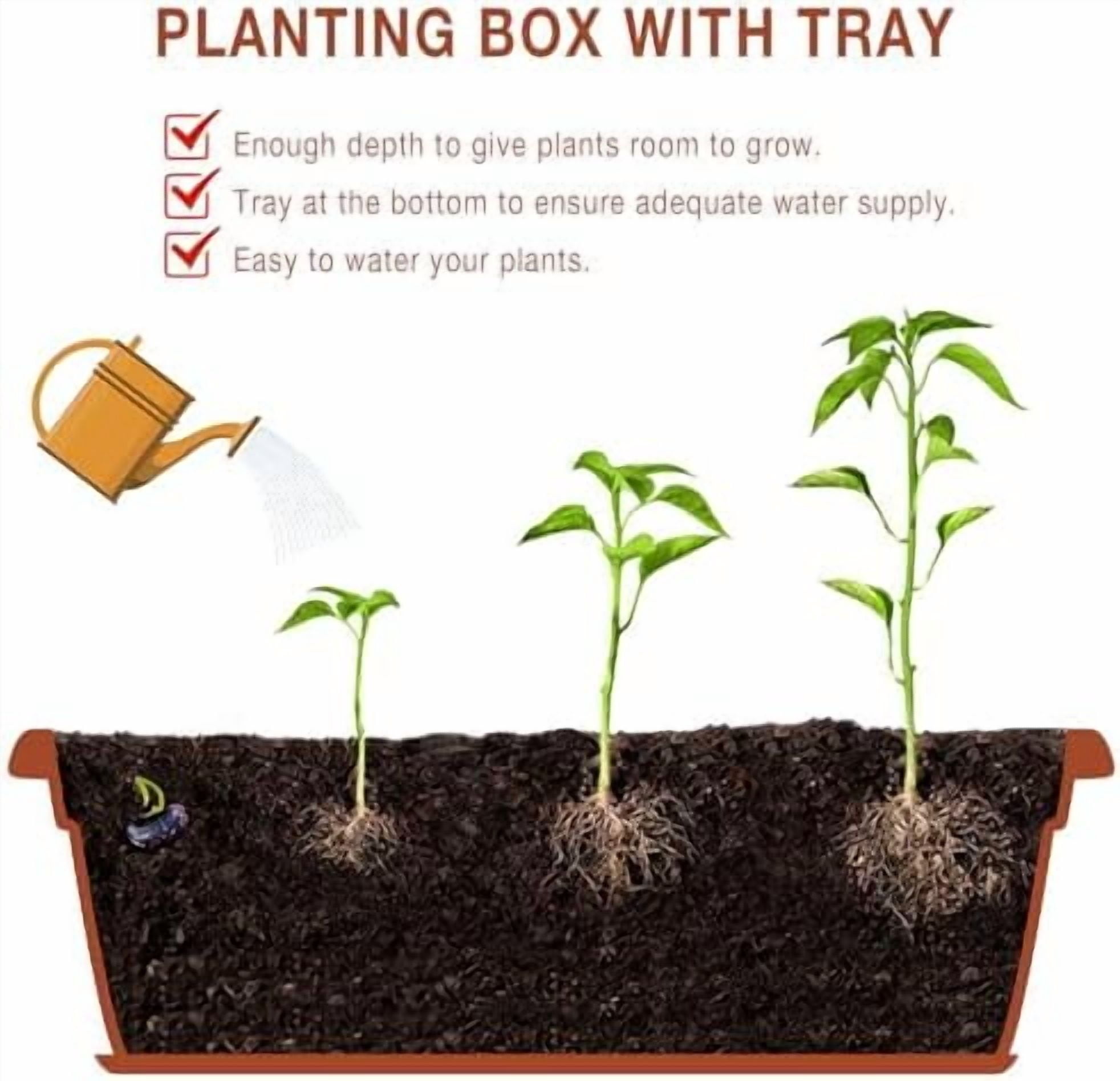 RibRave 6 Pack Window Box Planter, 17 inches Plastic Vegetable Flower Planter Boxes with Tray, Rectangular Indoor and Outdoor Flower Pots for Windowsill, Patio, Porch, Garden Balcony