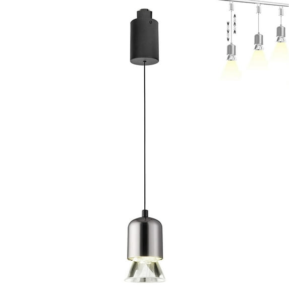 FSLiving 7W Adjustable Levitate Track Pendnat Light J-Type Retractable Lift Track Pendnat Light with Minimalist Modern Aluminum&Acrylic Shade Indoor Island Light Adjustable Wire Lamp,Black Pearl-1 PCS