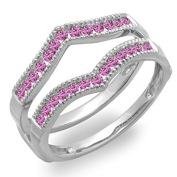 Dazzlingrock Collection 0.45 Carat (ctw) 14K Round Pink Sapphire Millgrain Wedding Double Ring 1/2 CT, White Gold, Size 8