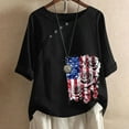 thumbnail image 2 of Levmjia Women's 4th of July T-Shirt Patriotic American Flag Rose Print Short Sleeve V Neck Casual Loose Plus Size Top for Independence Day Summer Holiday, 2 of 3