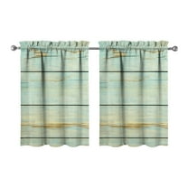 Vintage Vintage Teal Wood Grain Tier Cafe Curtains for Bathroom Living RV Rod Pocket Window Drapes 36 Inch 2 Panels Set 28"x36" 2 Panels Window Treatment Tiers