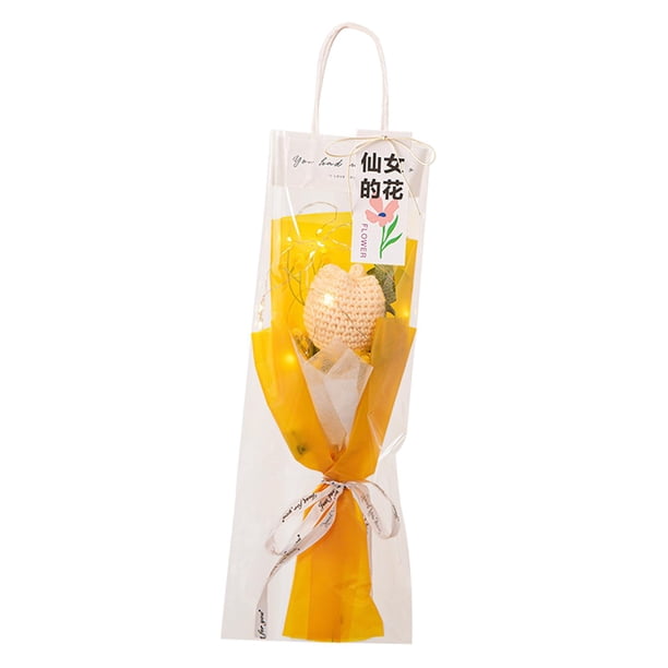 Ramo de tulipanes de crochet terminado con bendición artificial ligera decorativa Amarillo