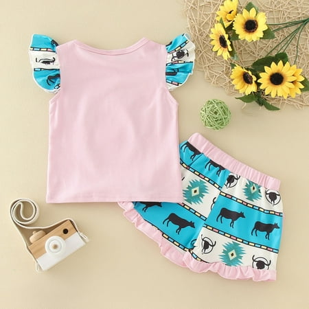 

Cathalem Monogrammed Clothes for Girls Toddler Girls Summer Calf Print Tops Shorts 2pcs Outfits New Born Baby Clothes for Girl Childrenscostume Pink 6-12 Months
