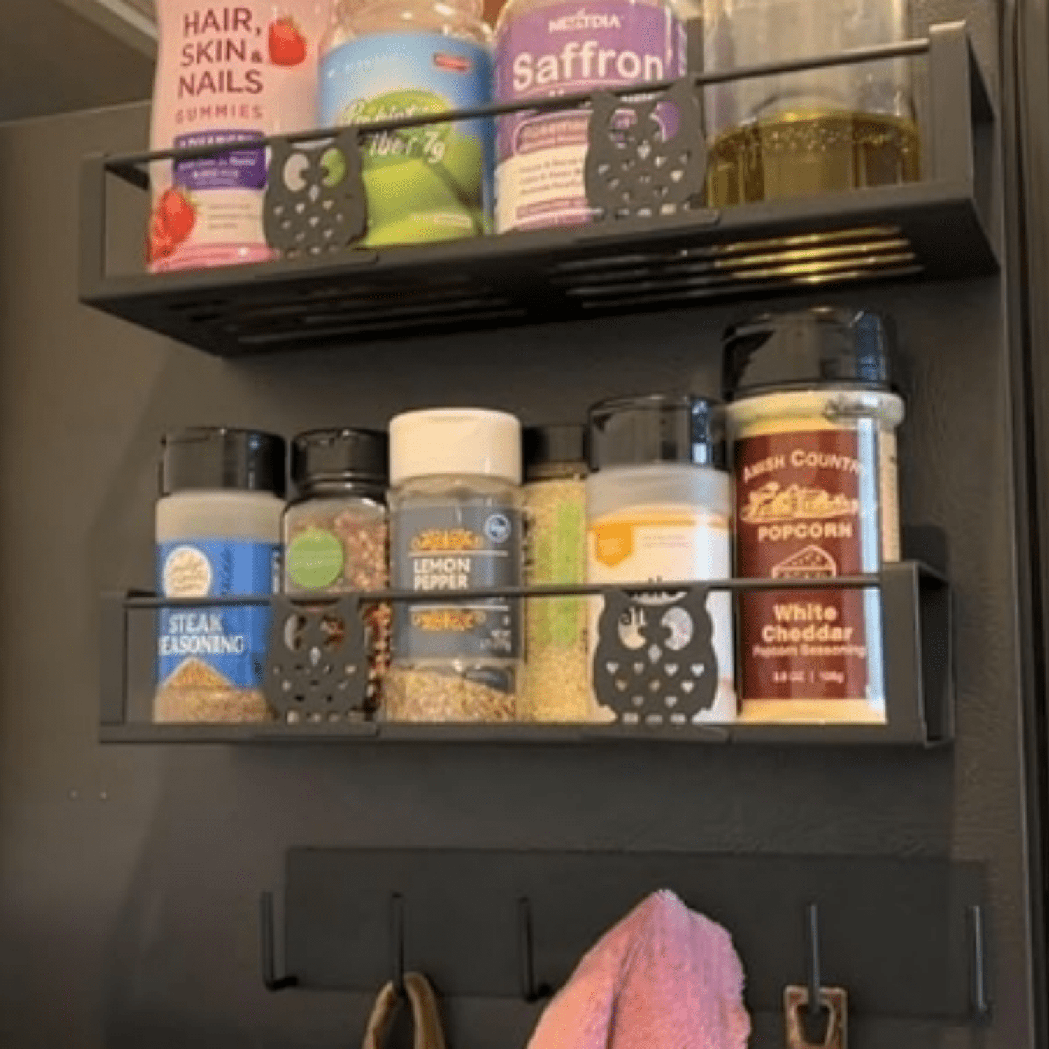 Magnetic Spice Rack for Refrigerator,Spice Organizer Magnetic Shelf for Fridge Side,Magnetic Storage Shelves for Kitchen,Small Kitchen Storage Rack with Magnetic Hooks Rack(3Pack)