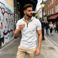 thumbnail image 7 of LTTVQM Mens Half Zip Trendy Ribbed Polo Top Short Sleeve Stand Collar Slim Fit Solid Color Summer Daily Shirts White M, 7 of 7