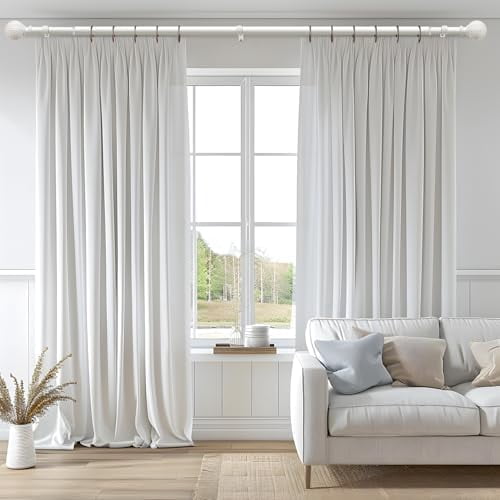 White Curtain Rods for Windows 66 to 120 Inch,1'' Diameter Drapery Rods with Leaf Pattern Finials,Boho Adjustable Heavy Duty Curtain Rods Set,36-120'',Antique White