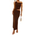 thumbnail image 3 of Conjunto de 2 Piezas de Falda para Mujer, Conjunto de Verano, Sin Mangas, Asimétrico, de , Top Corto, Faldas Largas. Marrón Oscuro L, 3 of 8