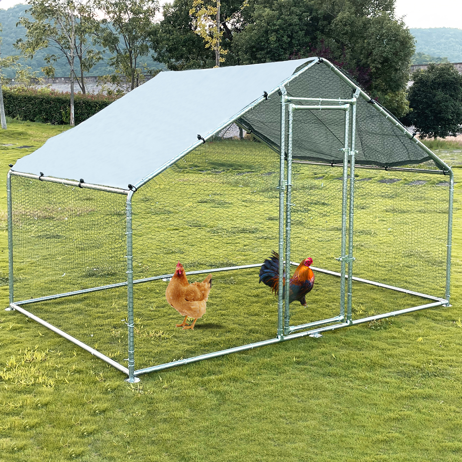 ICLBC Large Chicken Coop Run Pen Cage Hen House W/ Roof Cover 10x7ft