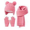 thumbnail image 5 of KPOPLK 3Piece Girls Boys Solid Color Beanie Hat Glovs Set Fleece Lined Winter Hat with Pom Pom for Cold Weather(3-8 Years,Pink), 5 of 6