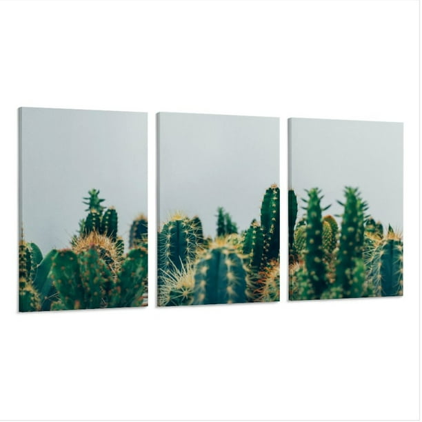 3 Panel Set Framed Canvas Wall Art, Cactus Wrapped Gallery Modern Home
