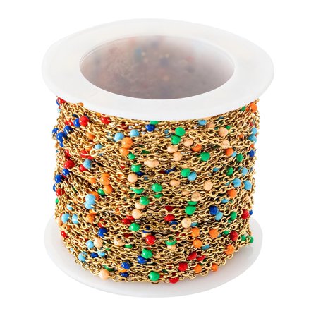 32.8 Ft Enamel Bead Chain, Golden Plated Steel Cross Chain Spool for Jewelry, Irregular Beaded Chain for Jewelry Making, Mixed Colors Bead Chain for Necklace Bracelets Earrings, Jewelry Starter Kit