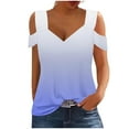 thumbnail image 1 of Plebaso Cold Shoulder Womens Gradient Tops V Neck Short Sleeve Blouses Loose Basic Tees Summer Casual Shirts, 1 of 5