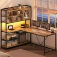 thumbnail image 3 of SEDETA L Shaped Computer Desk, 58'' Office Desk with LED Light and Bookshelf, L Shaped Corner Desk with Storage Shelves for Home Office, Gaming Desk, L Desk, Rustic Brown, 3 of 18