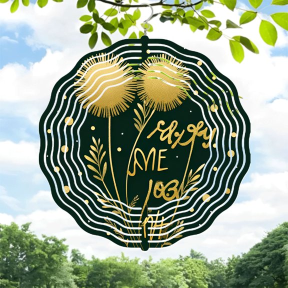 Whimsical Metal Hanging Wind Spinners with Golden Flower Design & Wave Patterns - Perfect for Yard & Garden Decor