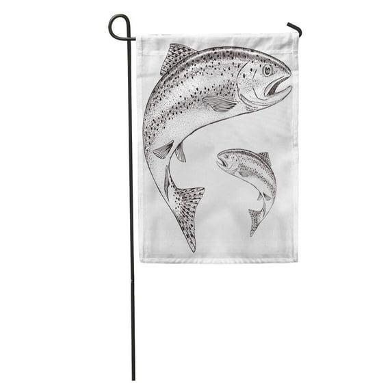 KDAGR Fish Rainbow Trout Jumping Vintage Fishing Woodcut River Black Garden Flag Decorative Flag House Banner 28x40 inch