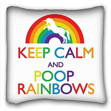 WinHome Keep Calm And Poop Rainbows Unicorn Pillow Square Throw Pillow Cover Cushion Case With Hidden Zipper Closure Pillowcase For Living Room Sofa Size 18x18 Inches Two Side Print