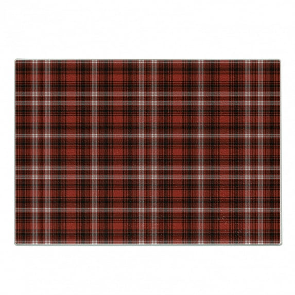 Plaid Cutting Board, Nostalgic Striped Pattern from British Country Constrasting Colors, Decorative Tempered Glass Cutting and Serving Board, Small Size, Scarlet Black White, by Ambesonne