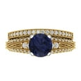 thumbnail image 2 of Clara Pucci 18K Yellow/White Gold Round Cut 1.5Ct Simulated Blue Sapphire Engagement Ring + Matching Band - Luxury Box Included, 2 of 7