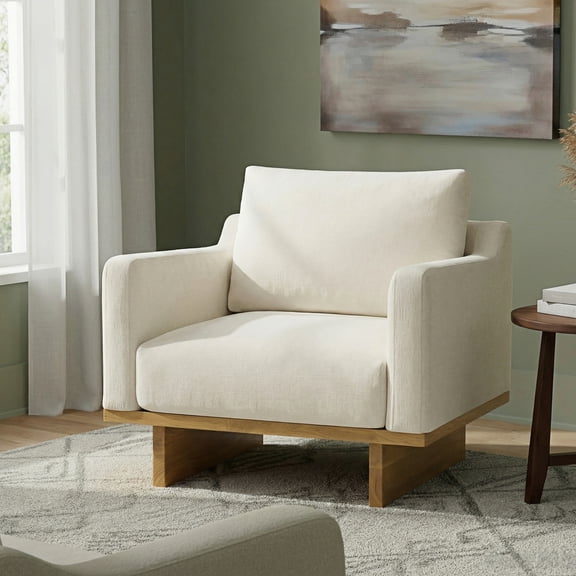Euroco Oversized Accent Chair, Modern Minimalist Comfy Reading Chair with Solid Wood Frame,Upholstered Armchair, Wide Singe Modern Lounge Sofa for Living Room, Bedroom,Beige
