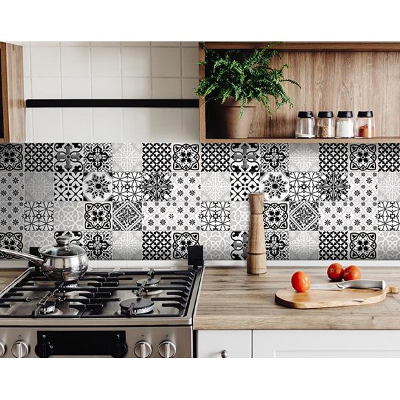 homeroots home decor 399961 5" X 5" Black White and Gray Bella Peel and Stick Tiles