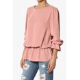 thumbnail image 3 of TheMogan Women's S~XL Puff Long Sleeve Shirred Drop Waist Chiffon Ruffle Peplum Blouse, 3 of 7