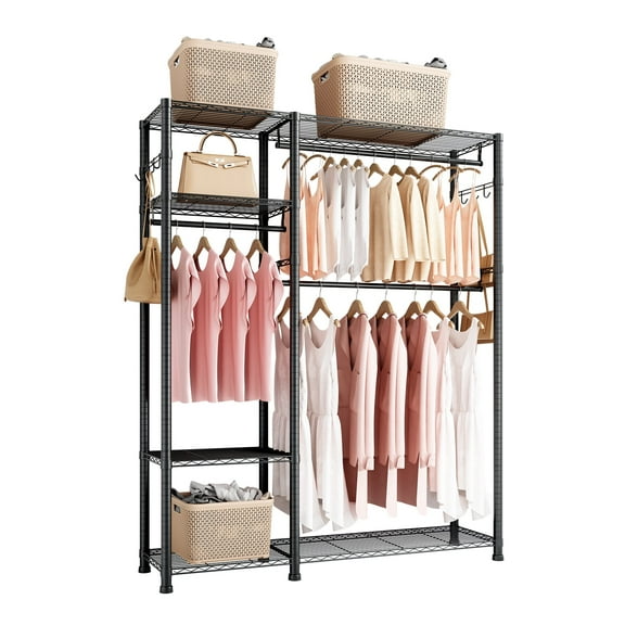 VEVOR Clothing Garment Rack, Heavy Duty Clothes Rack, 6 Adjustable Tiers Clothes Racks with Steel Frame,800 lbs Load Capacity Closet Wardrobe with 3 Hanging Rods for Bedroom,Clothing Store,Hallway