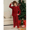 thumbnail image 6 of WIBACKER Kids Christmas Red Plaid Pajamas Long Sleeve Holiday Pjs Set Toddler Boys Girls Xmas Jammies 2-14 Years, 6 of 10