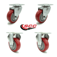 thumbnail image 2 of 3.5 Inch Red Polyurethane Wheel Swivel Top Plate Caster Set with 2 Rigid SCC, 2 of 2