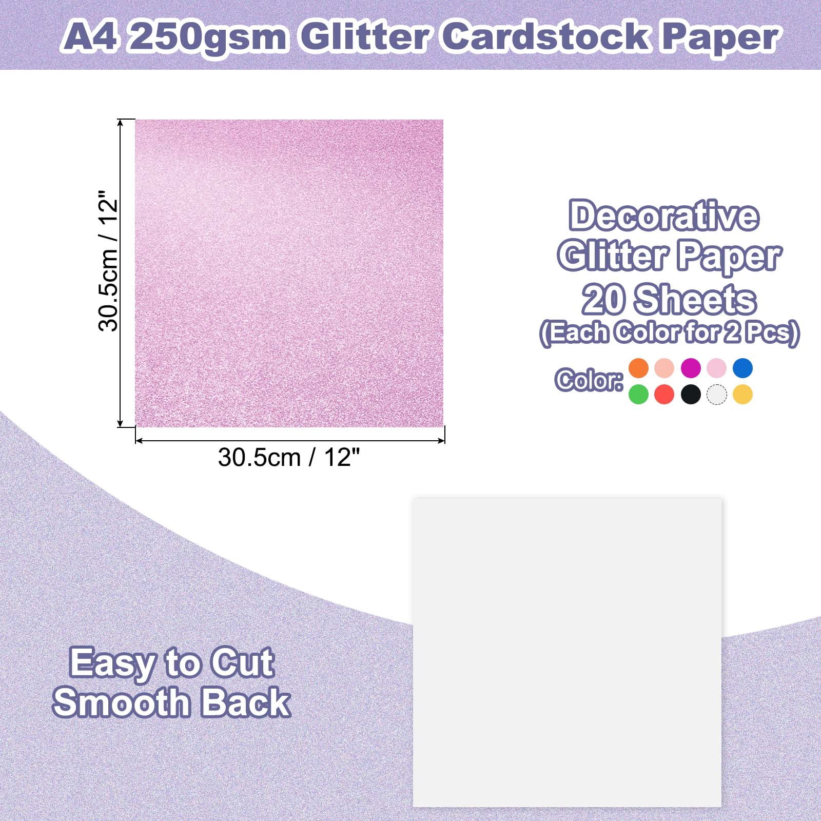 20Sheets Colorful Glitter Cardstock, 12x12In Glitter Paper Card Stock Shiny Scrapbook 250gsm Sparkly Paper Large Shimmer for Crafts Scrapbook DIY Art Wedding Party