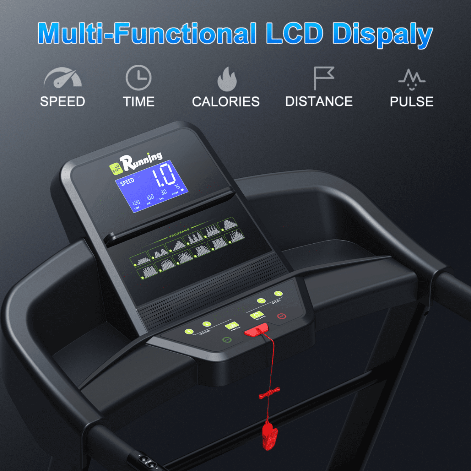 Electric Treadmill with Automatic Incline, 3.5HP Motor, 400LB Capacity, Bluetooth MP3, Shock Absorption, Foldable, APP Integration, 12 Training Programs, LCD Display