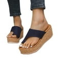 thumbnail image 4 of Lovskoo 2024 Women's Slippers Open Toe with Clip Toeone-Line Platform Toe Wedge Leopard Print Sandals Summer Comfortable Shoe Blue, 4 of 8