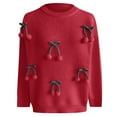 thumbnail image 3 of Chandails pour Femmes 2025 Hiver Chandail à Col Rond Chandail 3D Cerise Graphique Décontracté Confortable Hauts, 3 of 6