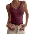 thumbnail image 3 of Women's Y2K Lace Tank Top Sleeveless Square Neck Crop Tops Streetwear Wine Red S, 3 of 9