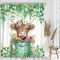 thumbnail image 2 of Mint Green Shower Curtain, Boho Plant Eucalyptus Leaves Floral Funny Highland Cow Bath Curtain, Farmhouse Animals Bathroom Accessories Botanical for Bathroom Curtain Set with Hooks, 72X72in, 2 of 5
