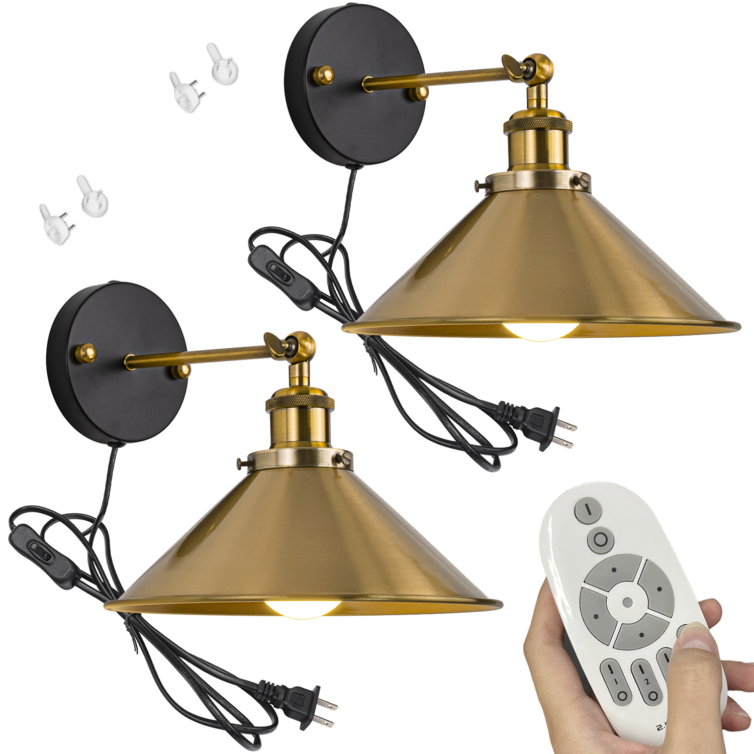 FSLiving Remote Control Lamp Macaron Gold Metal Wall Sconce Adjustable